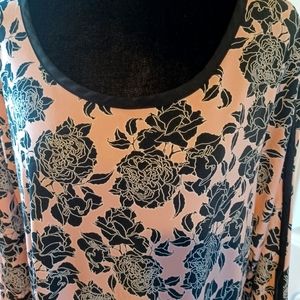EUC Jones New York Pink Black Roses Floral Tunic XL